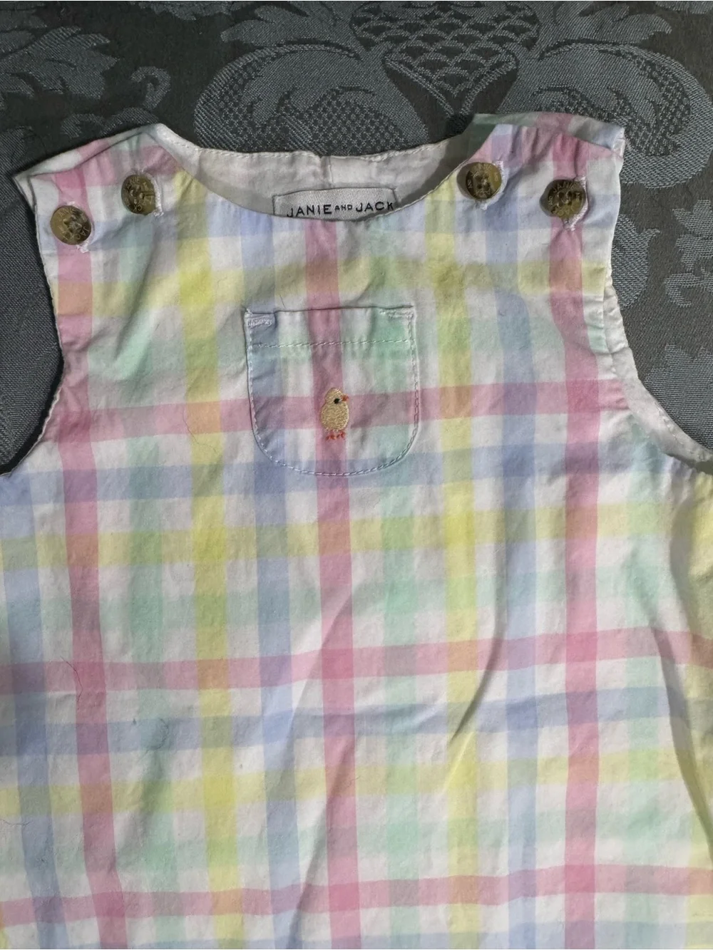 Janie and Jack Pastel Plaid Button Romper